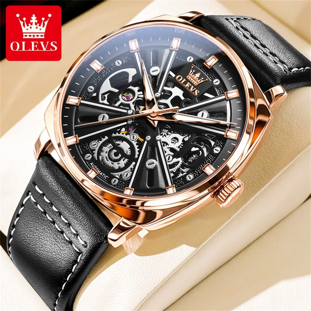 OLEVS Brand Men Luminous Waterproof Clock Genuine Leather Strap Fashion Hollow Dial Design Automatic Mechanical Watch For Men
OLEVS Brand Men Luminous Waterproof Clock Genuine Leather Strap Fashion Hollow Dial Design Automatic Mechanical Watch For Men