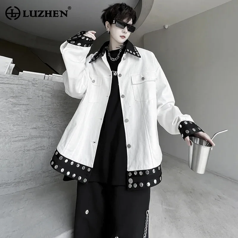 

LUZHEN Rivet Metal Decorate Splicing Design Casual Jacket Men's Original High Street Color Contrast Korean Loose Jacket LZ3090