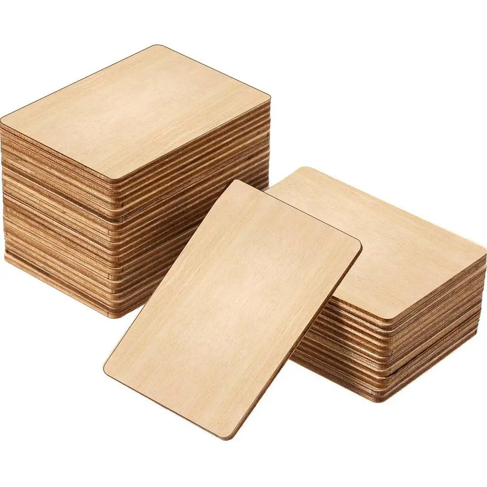 

Необработанные квадратные деревянные ломтики YOUZI, 50 шт., пустые прямоугольные ломтики 3,5x2,3 дюйма для рисования, украшение для рукоделия «сделай сам»