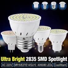 

10pcs LED E27 Spotlight Bulb GU10 MR16 E14 lampara Lamp 4W 6W 8W 2835 SMD Indoor Lightint 220V 40 60 80leds Bulb Spot light Base