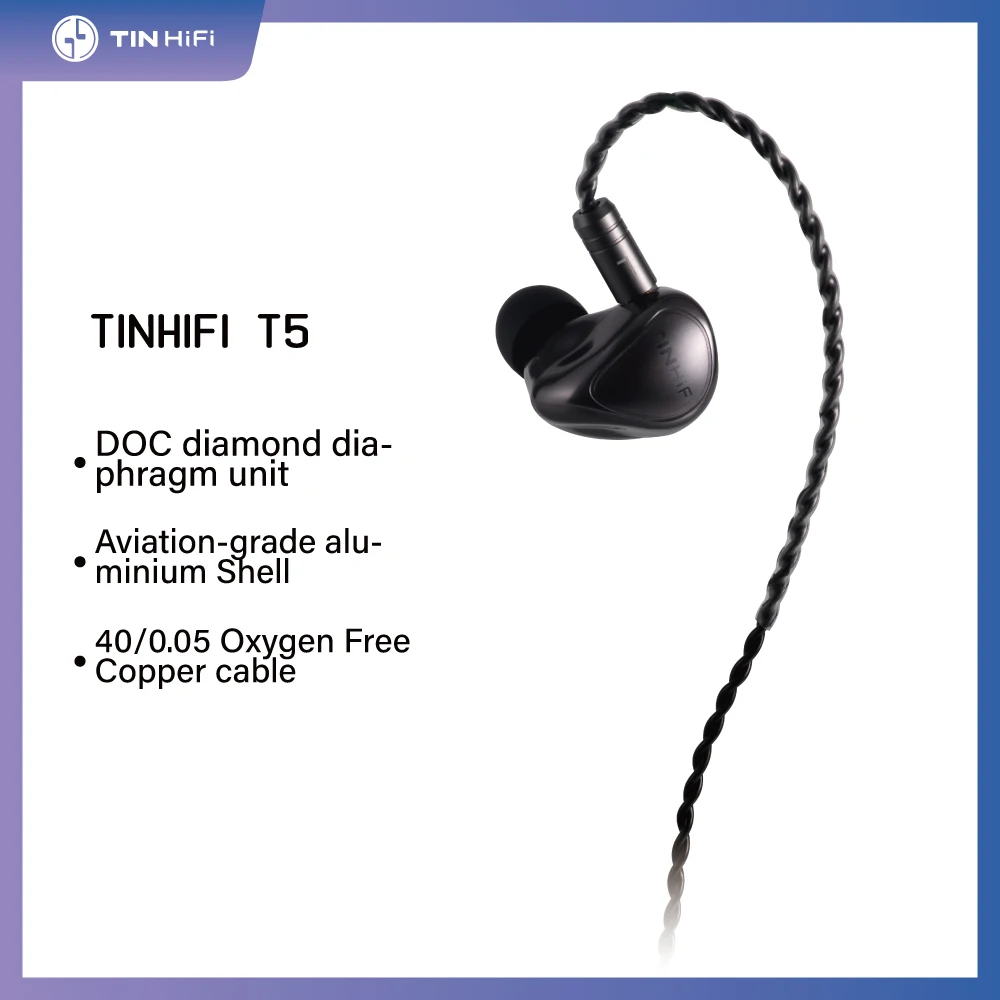 

TINHIFI T5 HIFI Wired Best In Ear IEMs Earphones Monitor 10mm DOC Driver Bass Music Headphone with Detachable 0.78mm 2pin Cable