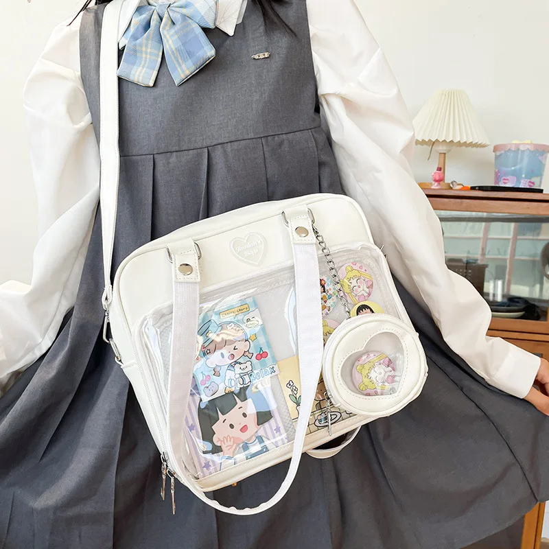 

Japanese JK Uniform Cute Shoulder Bag with Purse Sweet Girl Itabag Preppy Style Transparent Side Lolita Ita Bag Crossbody Bag