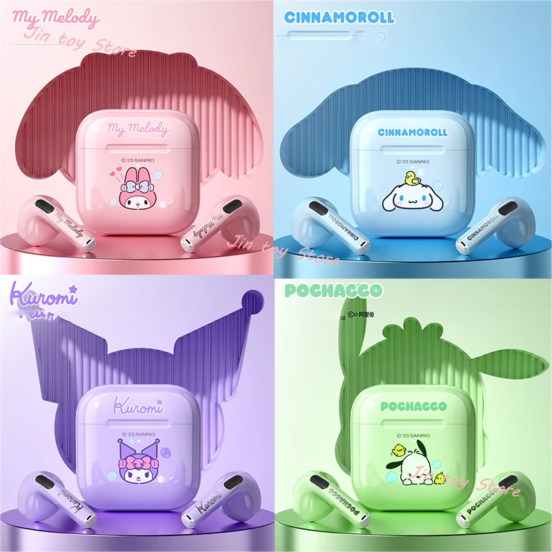 

Kawaii Sanrio Cinnamoroll My Melody Pochacco Wireless Bluetooth Earphone Cartoon Pom Pom Purin Kuromi Long Standby Headphones