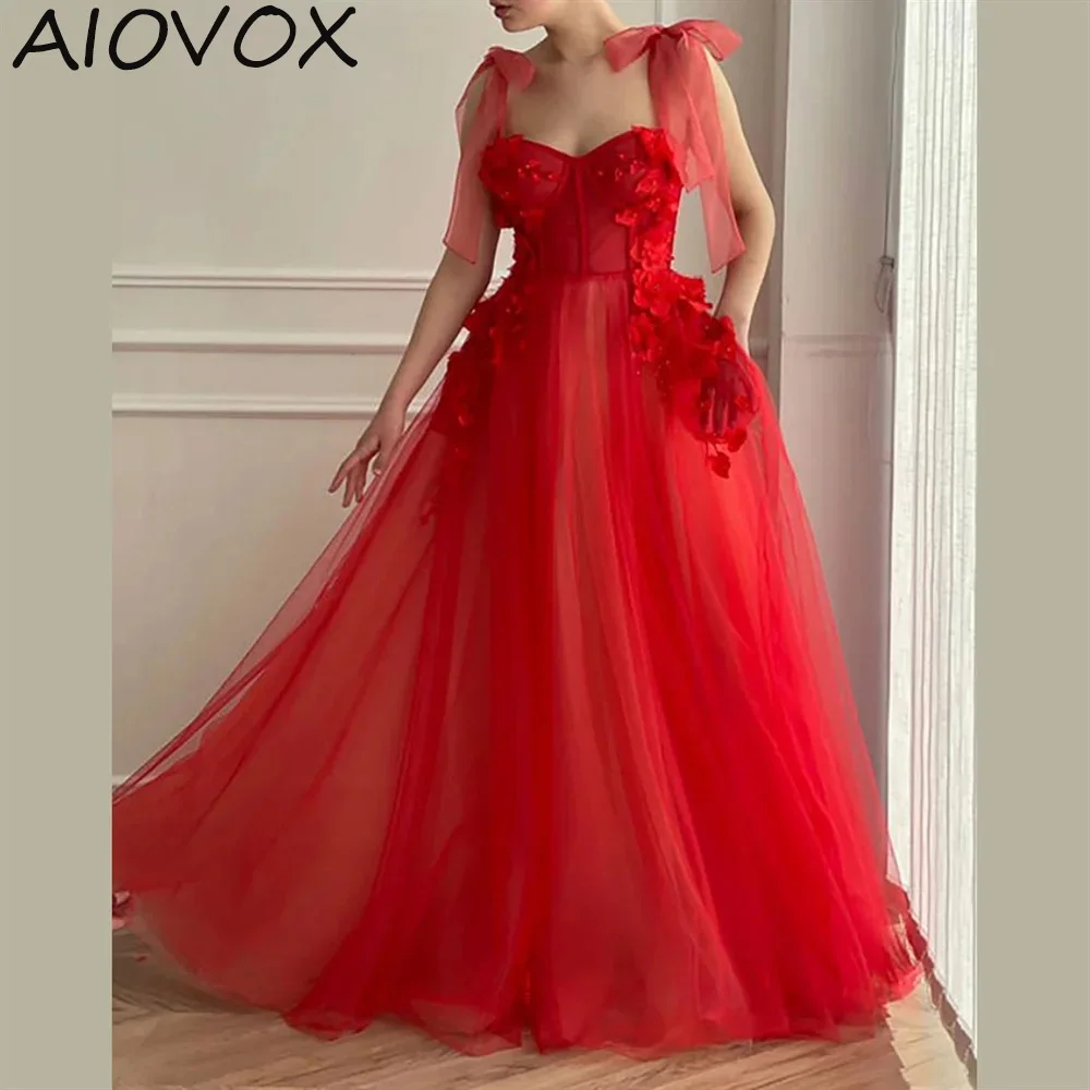 

AIOVOX A-line Party Dresses Exquisite Modern Appliques Flowers Detachable Spaghetti Straps Formal Occasion Dress robe de soirée