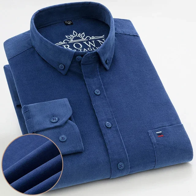

Men's Corduroy Shirt Long Sleeve Vintage 100% Cotton Plus Size Casual Business Standard-fit Button-down S-7XL Overshirt Spring
