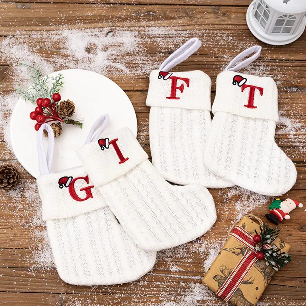 

Новогодние и рождественские носки, красные снежинки, буквы алфавита, рождественские вязаные чулки, украшения для рождественской елки для дома, Рождество, W3O5