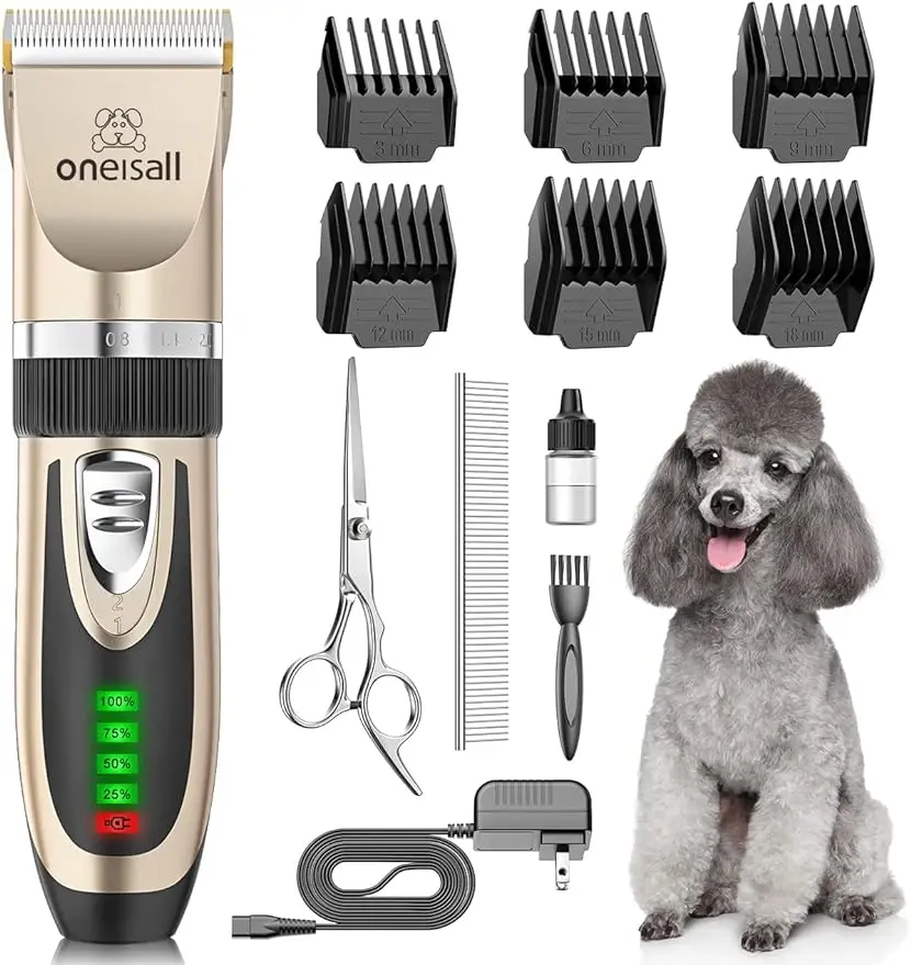 

oneisall Dog Clippers Low Noise 2-Speed Quiet Dog Grooming Kit Rechargeable Cordless Pet Hair Clipper Trimmer Shaver