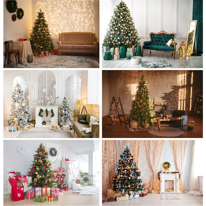 

Christmas Theme Photography Background Christmas Tree Fireplace Children Portrait Backdrops For Photo Studio Props 21523DYH-48