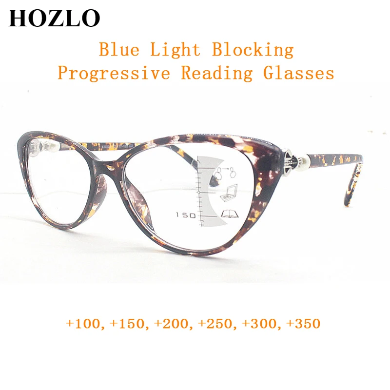 

TR90 Women Cat Eye Progressive Reading Glasses Magnifier Men Look Near Far Presbyopic Spectacles Blue Light Blocking Eyeglasses