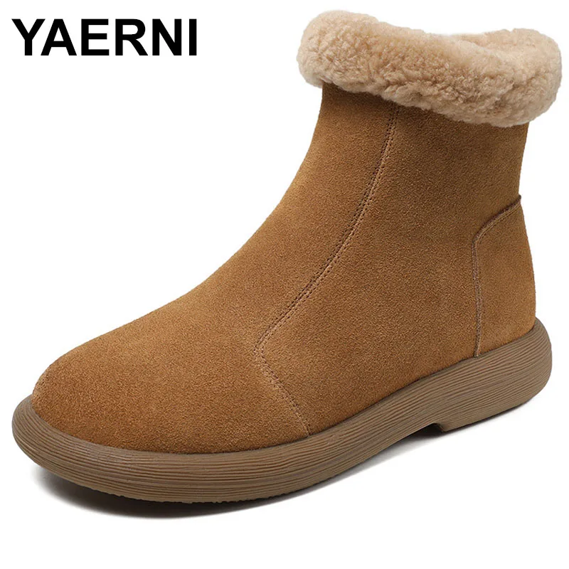 

3cm Cow Suede Genuine Leather Ankle Boots Booties Autumn Platform Wedge Loafer Winter Women Plush Comfy Spring Shoes