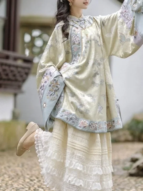 

Женская юбка с круглым вырезом Qing Han, Оригинальная юбка ханьфу в китайском стиле, тяжелая промышленная Вышивка, китайский топ Mamianqun династии Цин