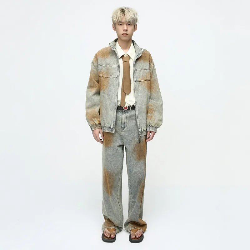Spring and Autumn New Vintage Tie Dyed Men's Denim Set Polo Collar Single Breasted Jacket Man Casual Fashion Loose Pants Ropa
Spring and Autumn New Vintage Tie Dyed Men's Denim Set Polo Collar Single Breasted Jacket Man Casual Fashion Loose Pants Ropa