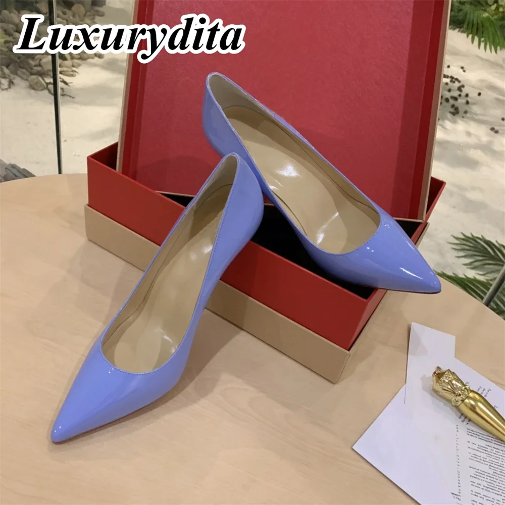 

LUXURYDITA Womens Sandals Luxury 12cm High Heels Designer Customized red heel Patent leather soled Socialite Dinner Shoes H2231
