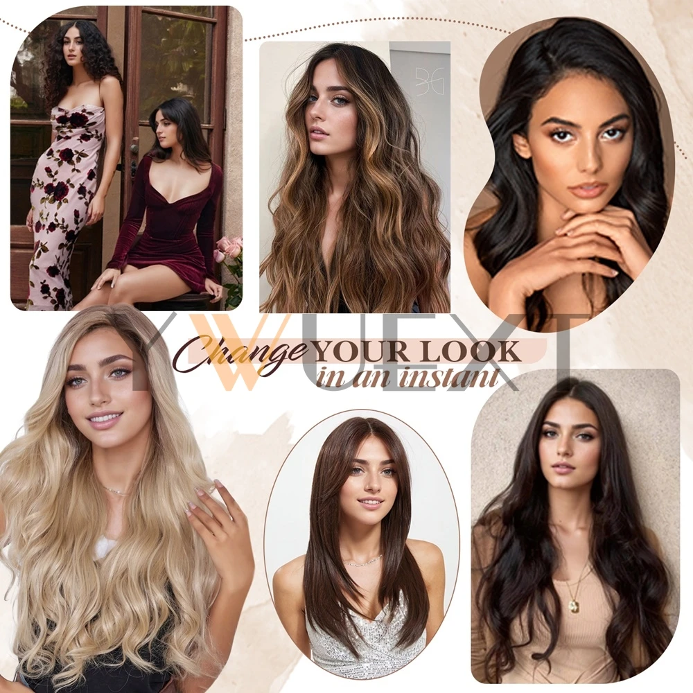 Brown Clip In One Piece Human Hair Extensions with Adjustable Fish Wire 12-24 inches Halo Hair Extensions Flip ins 60-100g 6 Scc7492a2ec414e4694ffe556426f1c2ez