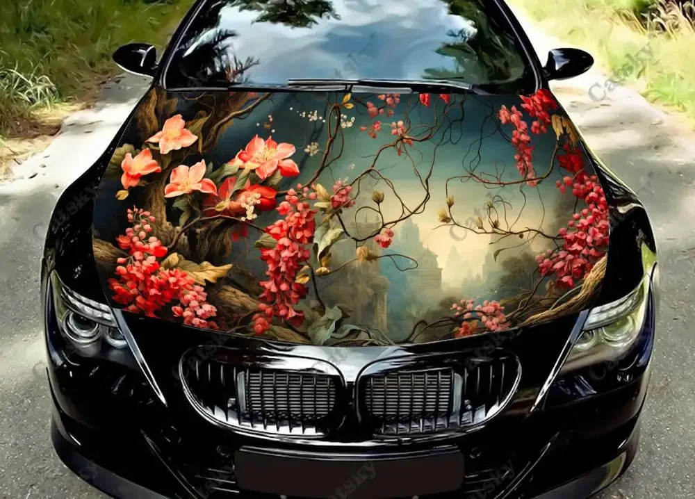 

Flowers And Leaves Paintings Car Hood Decal Truck Decals Vinyl Sticker Graphic Wrap Stickers Trucks Cars Bonnet Vinyls