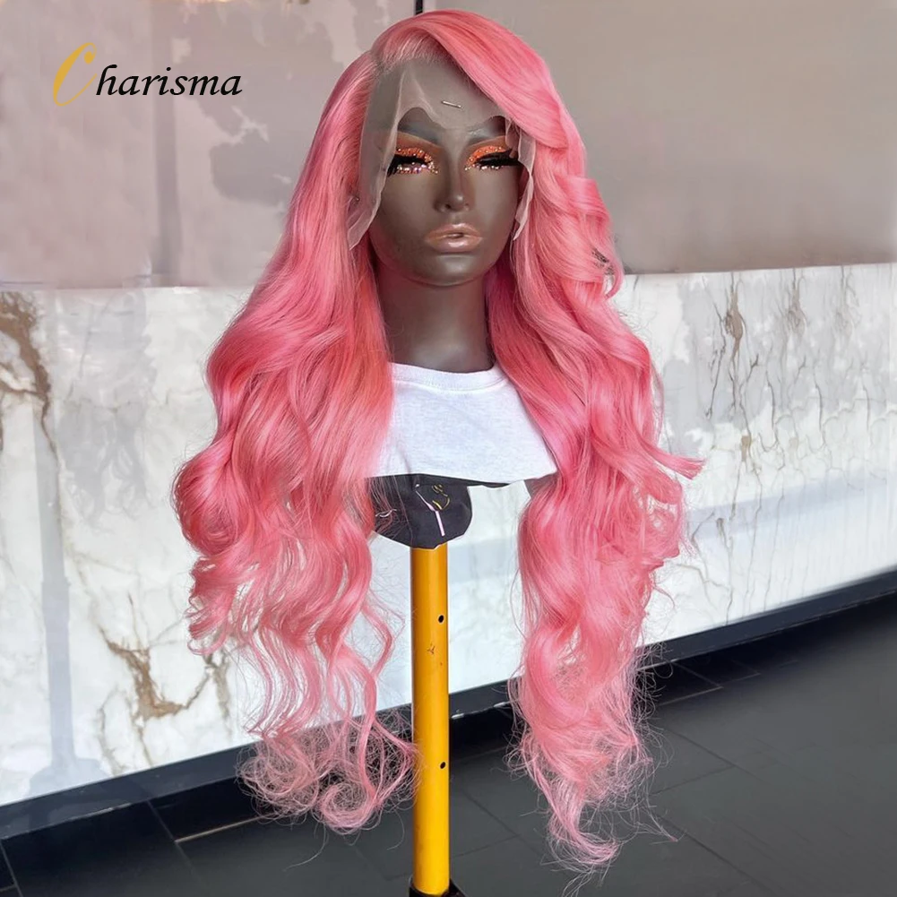 

Charisma Pink Wig Synthetic Lace Front Wig 26 Inches Long Body Wave Frontal Wigs for Women Natural Hairline Wavy Wigs Cosplay