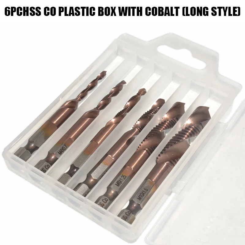 

6pcs/lot Cobalt Containing Composite Tap 1/4 Hex Shank HSS Thread Tapping Drilling Tap M3 M4 M5 M6 M8 M10 Machining Tools