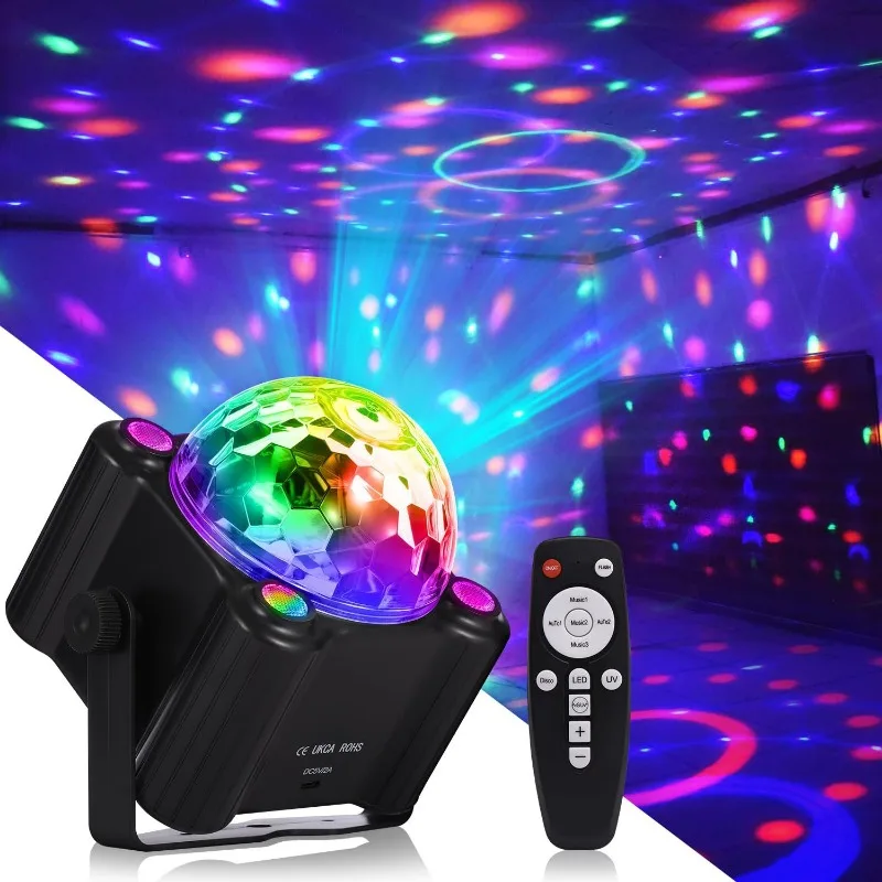 

7 Colors Strobe Light Sound Activated Stage with Remote Control Disco Ball Lamps for Home Room Parties Kids Birthday Wedding Bar