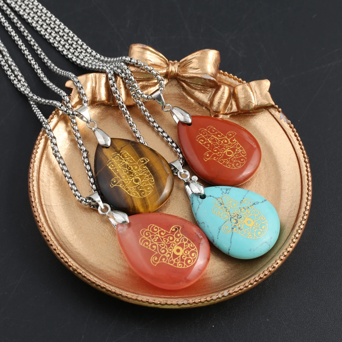 Natural Stone Chakras Pendant Necklace Bergamot Pattern Water Drop Shape Agates Pendant Necklace for Jewelry Accessories 32x25mm
Natural Stone Chakras Pendant Necklace Bergamot Pattern Water Drop Shape Agates Pendant Necklace for Jewelry Accessories 32x25mm