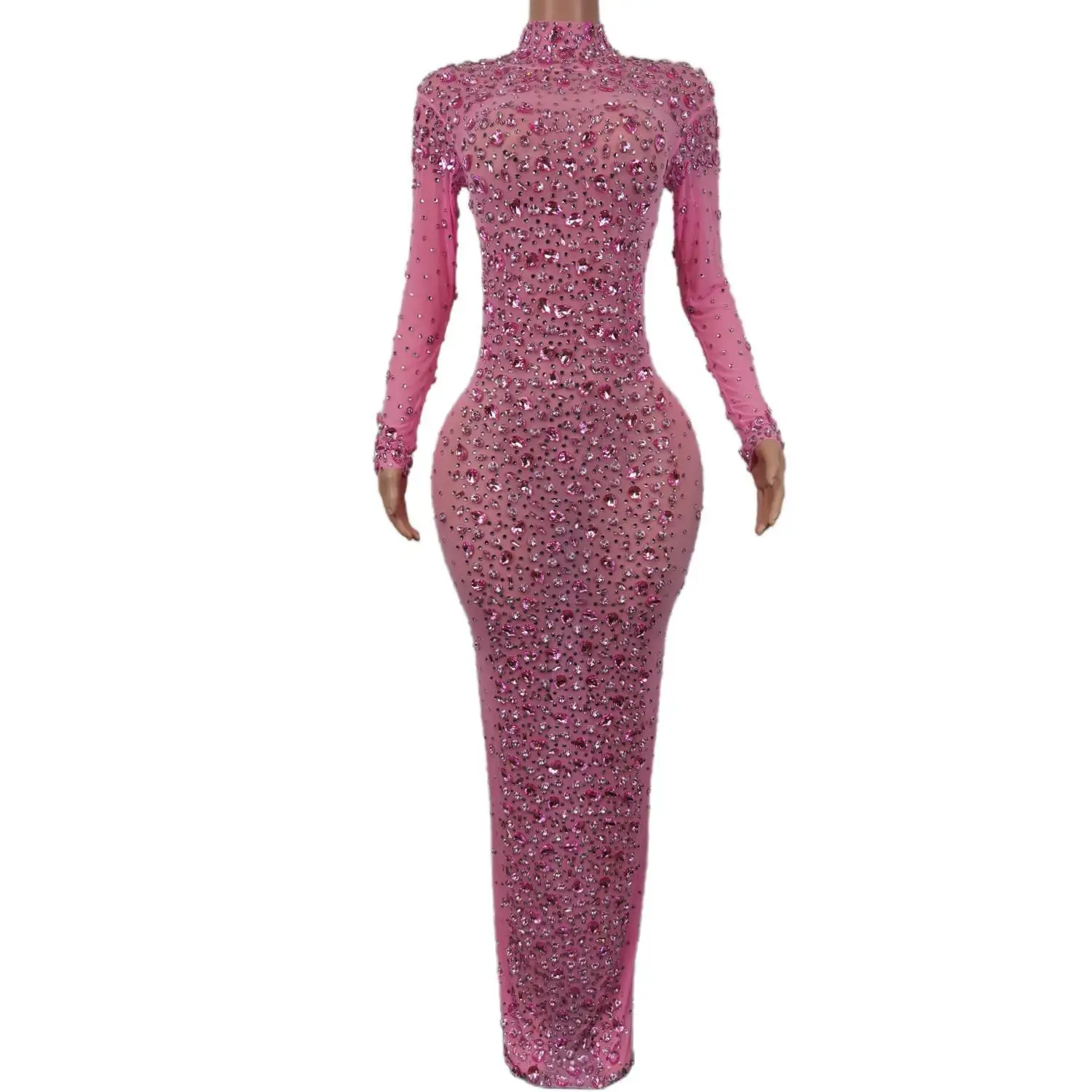 

Shiny Pink Rhinestones Dress Women Sexy Pole Dance Outfit Stage Show Party Performance Wear Jazz Singer Dancer Costumes Cuixing