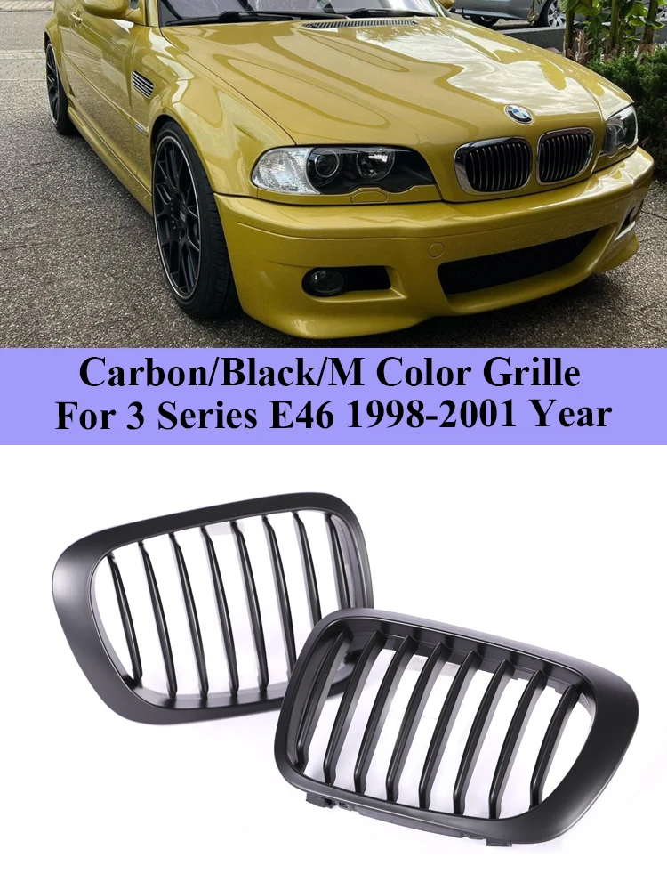 

For BMW 3 Series E46 1998-2001 Racing Matte Black Grill Cover Front Bumper Kidney Grille 2/4 Doors 325i 320i 330i Accessories