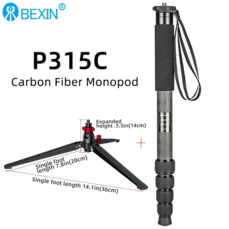 

P315A Professional Aluminium Camera Tripod 63inch 5 Sections Manbily Video Monopod for Canon Nikon DSLR Gopro 6 Action Camera