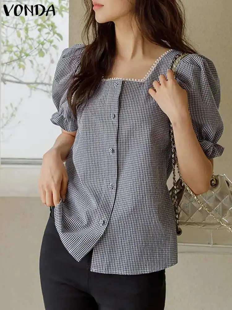 Vintage Women Tops VONDA Summer Plaid Shirts 2023 Fashion Short Sleeve Printed Blouse Sexy Square Neck Loose Casual Blusas Femme
Vintage Women Tops VONDA Summer Plaid Shirts 2023 Fashion Short Sleeve Printed Blouse Sexy Square Neck Loose Casual Blusas Femme
