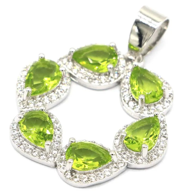 

33x26mm Delicate Fine Cut Dazzling 4.3g Green Peridot Violet Tanzanite CZ Ladies Wedding Silver Pendant