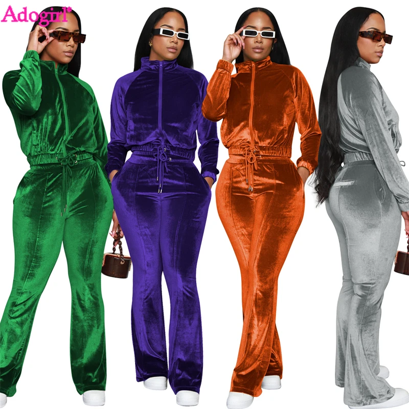 Adogirl Dense Velour Two Piece Set Women Solid Zipper Long Sleeve Drawstring Jacket Top Flare Pants Casual Jogging Suits
Adogirl Dense Velour Two Piece Set Women Solid Zipper Long Sleeve Drawstring Jacket Top Flare Pants Casual Jogging Suits