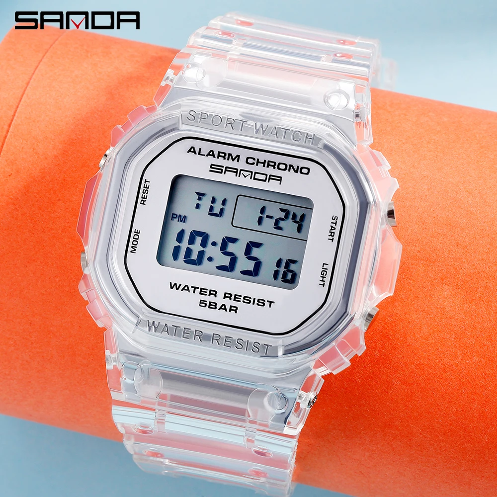

Часы наручные SANDA Женские электронные, модные спортивные светодиодные цифровые водонепроницаемые с прозрачным ремешком, 2009