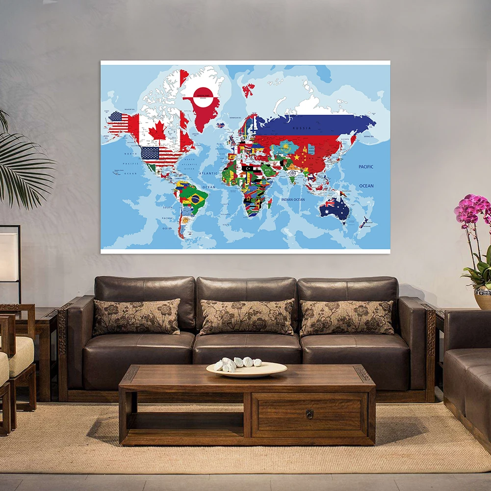 

120x80cm The Country Flags World Map Non-woven Canvas Painting Decorative Art Poster Living Room Wall Decor School Supplies