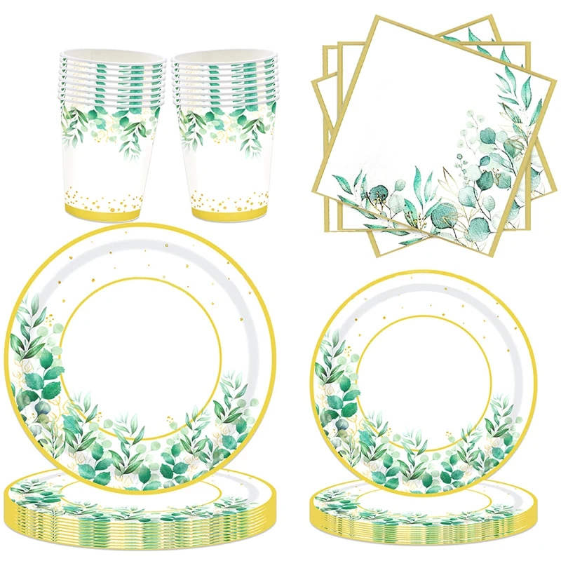 

Набор зеленых бумажных тарелок для 24 персон, бумажные зеленые бумажные тарелки и салфетки, Набор чашек для празднования дня рождения, свадьбы