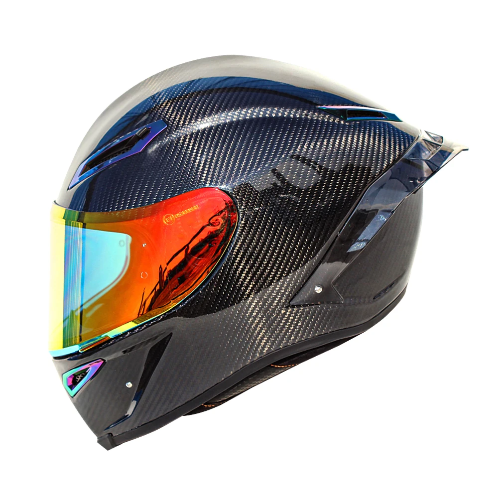 

Brand New Motorcycle Helmet Retro Carbon Fiber Full Face DOT Approved Moto Motocross With HD Lens
