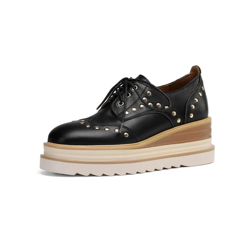 Spring New Trend 2023 Women Flat Platform Punk Rivets Brogue Flats Real Leather Lace Up Footwear Female Oxfords Fall Shoes Black
Spring New Trend 2023 Women Flat Platform Punk Rivets Brogue Flats Real Leather Lace Up Footwear Female Oxfords Fall Shoes Black