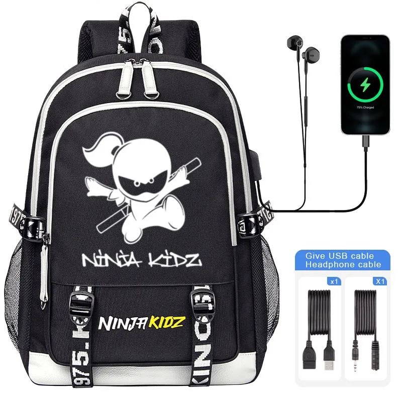 

Cartoon NINJA KIDZ Children School Bags For Teenager USB Charging Laptop Backpack Boys Girls Student Book Bag Mochila