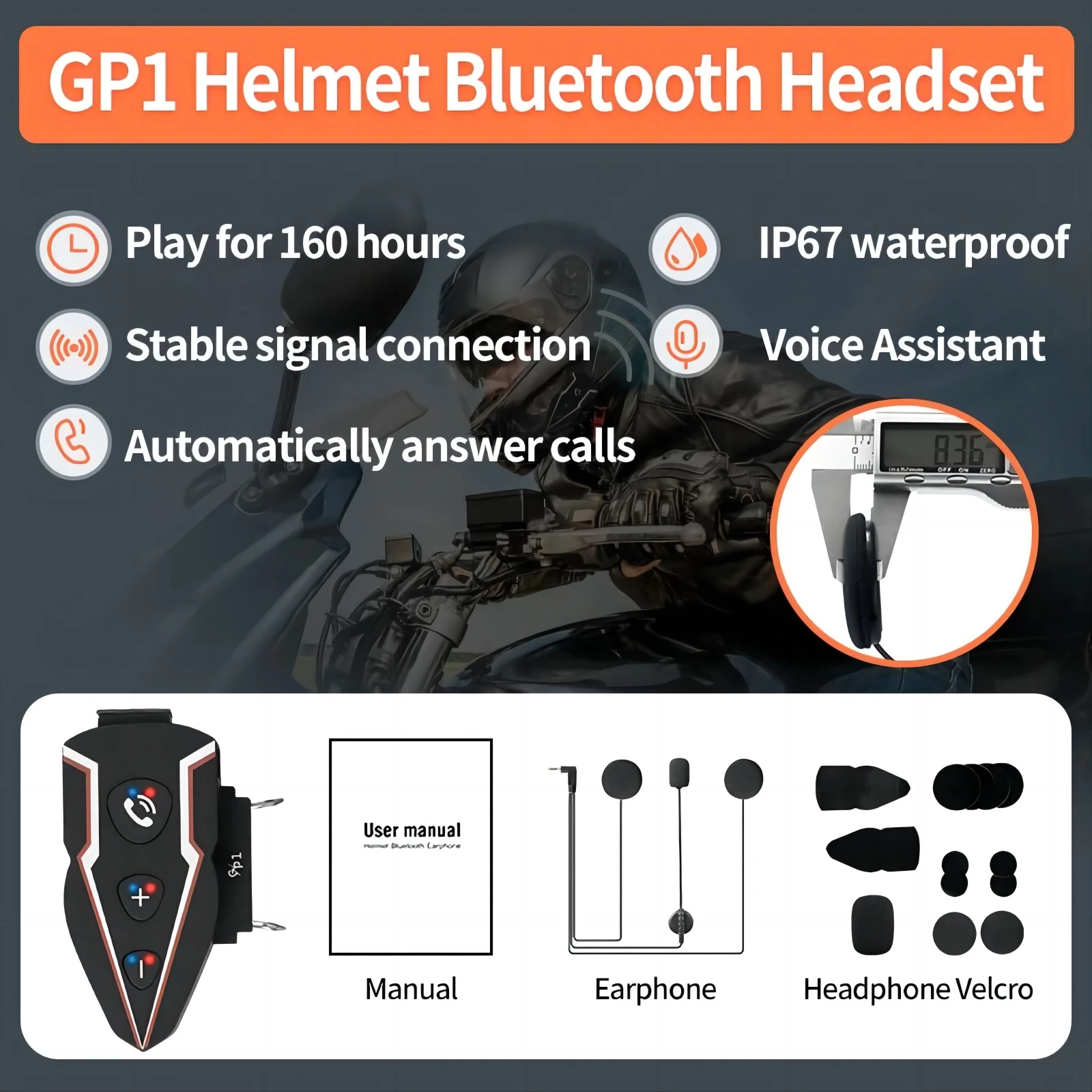 

Motorcycle Helmet Bluetooth Headset, Wireless Ski Speaker Ultra-Thin Helm Heaphones High Sound Voice Assistant IP67 Waterproof