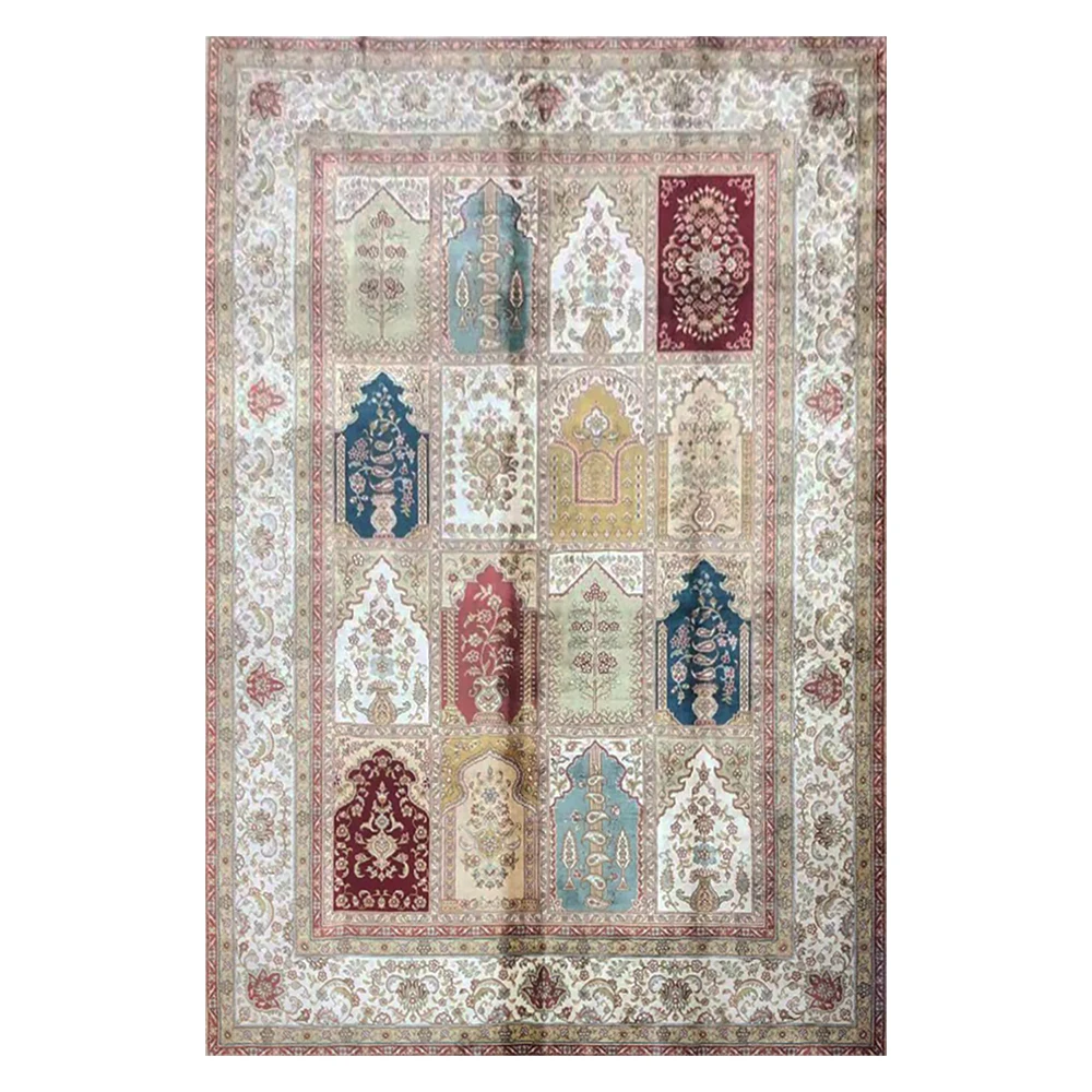 

Geometric Carpets Hand Knotted Garden Carpet Origin Silk Handmade Area Rug 4.5'X6.5'