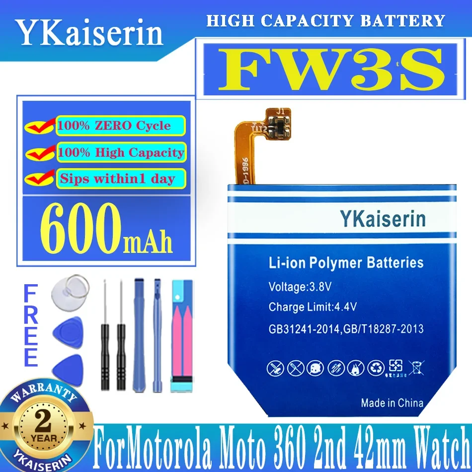 

YKaiserin FW3S FW3L Battery for Motorola Moto 360 2nd 42mm /moto 360 2nd 46mm SNN5962A Watch Bateria + Free Tools