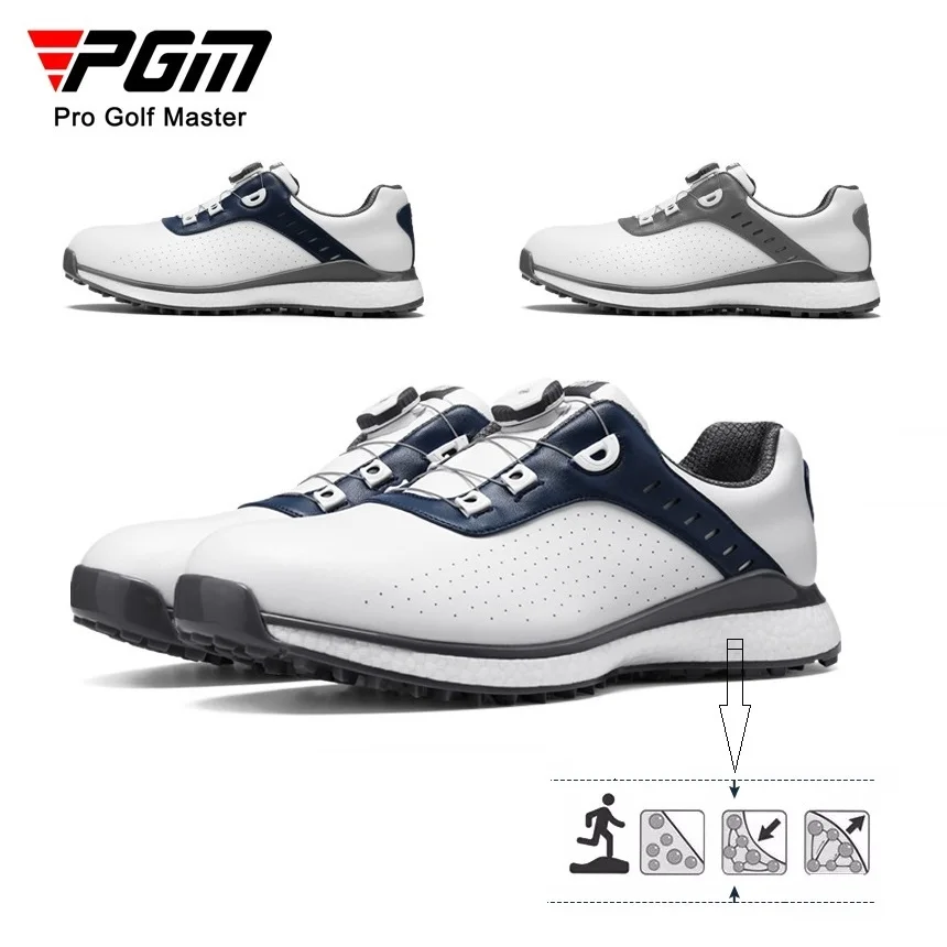 

PGM Golf Shoes Men Knob Shoelace Waterproof Spike Less Mens Sneakers Sports Shoe with Soft Midsole and Non-slip Spikes Sole