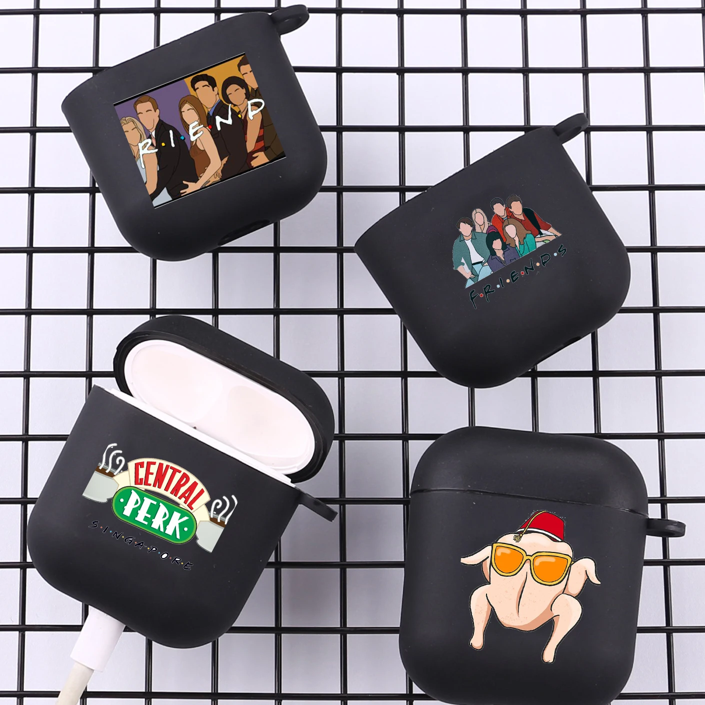 

Central Perk ​Friends With Hook for Apple Airpods 2 1 Earphone Cases Accessorie Silicone Case For Airpod Pro 3 Pro2 Black Cover