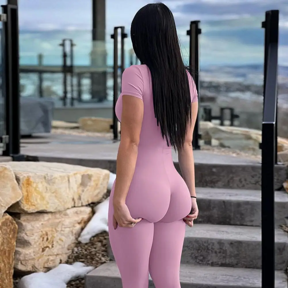 

Women Jumpsuit Stylish Women's Yoga Jumpsuit with Half Zipper Short Sleeves for Spring Workouts High Elasticity Butt-lifting