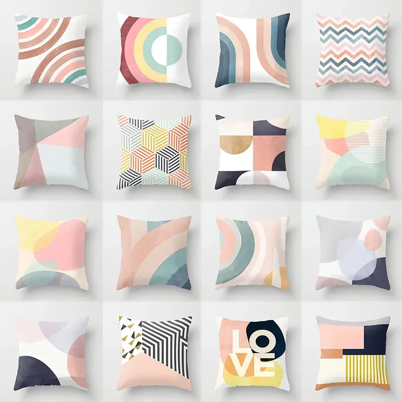 Фотообои розового и желтого цветов с абстрактным рисунком, мягкие фотообои, наволочка для гостиной, домашний декор