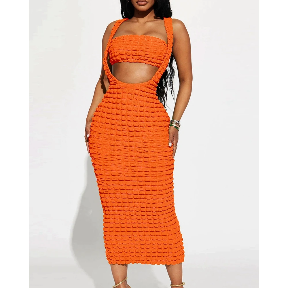 Summer Women Solid Bubble Textured Crop Top and Bodycon Hem Split Casual Dress Sets Sleeveless Female Casual Maxi Long Dress
Summer Women Solid Bubble Textured Crop Top and Bodycon Hem Split Casual Dress Sets Sleeveless Female Casual Maxi Long Dress