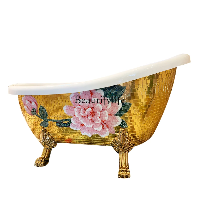 

European-Style Independent Imperial Concubine Golden Bathtub Small Apartment Pearl Acrylic Household Adult Bathtub 1.5 M