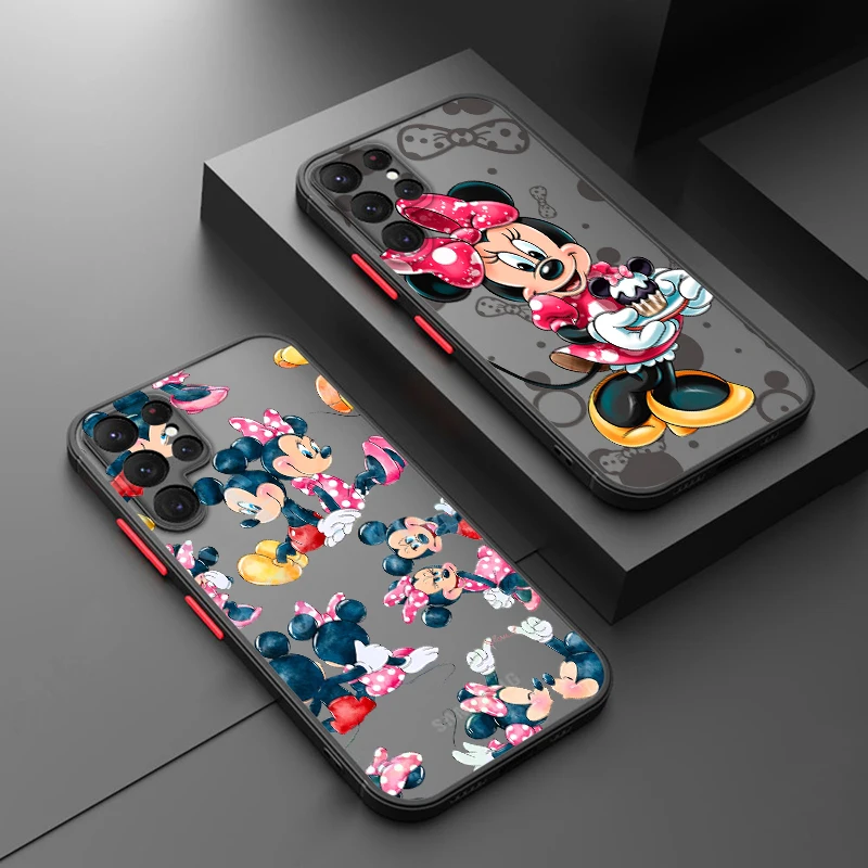 

Fashion Mickey Minnie For Samsung Galaxy S23 S22 S21 S20 S10 Note 20 10 FE Plus Ultra Lite Frosted Translucent Phone Case Cover