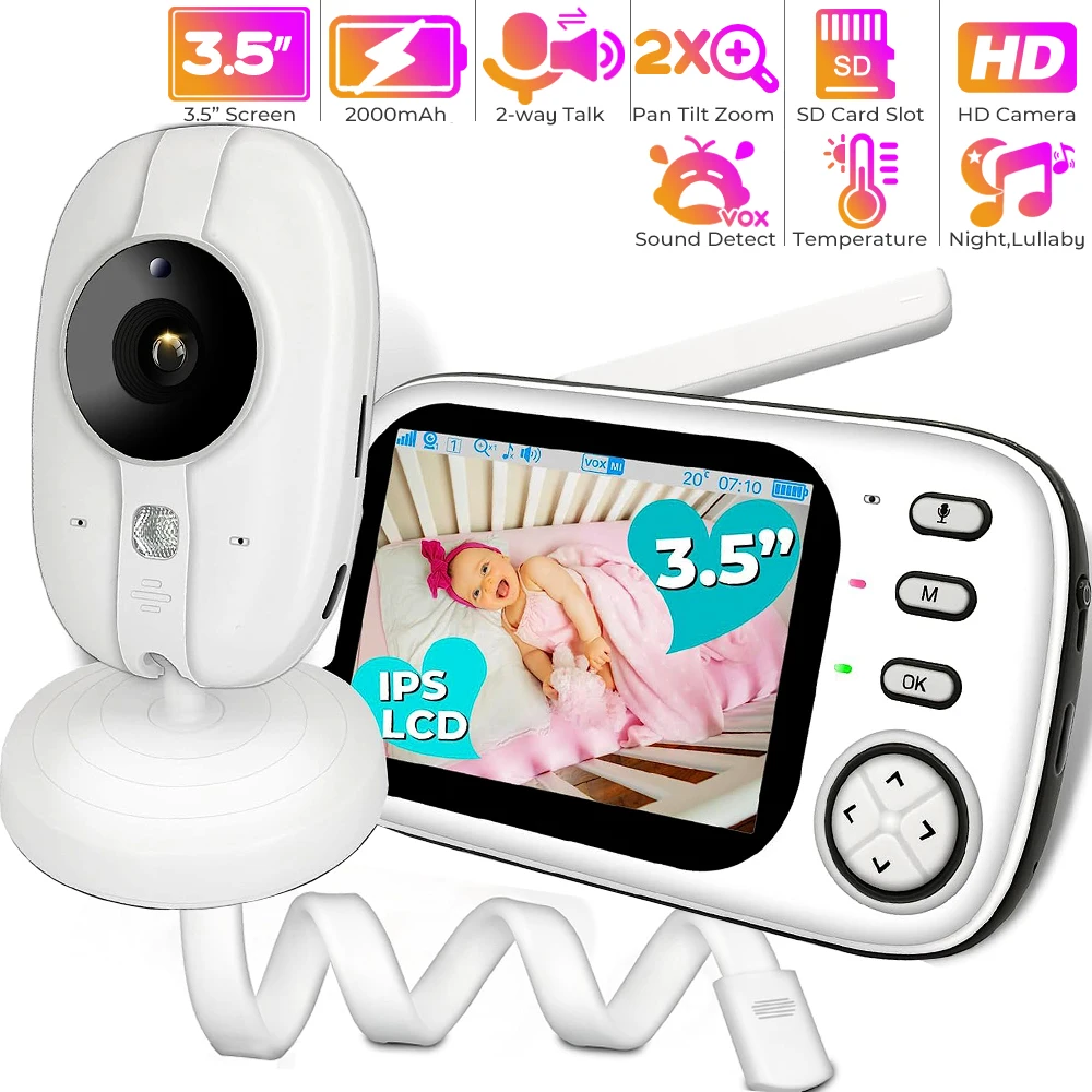

3.5" Portable IPS Screen Baby Monitor with Camera No WiFi Night Vision Two-way Talk Nanny Baby Camera VOX Mode Baby Phone 1000ft