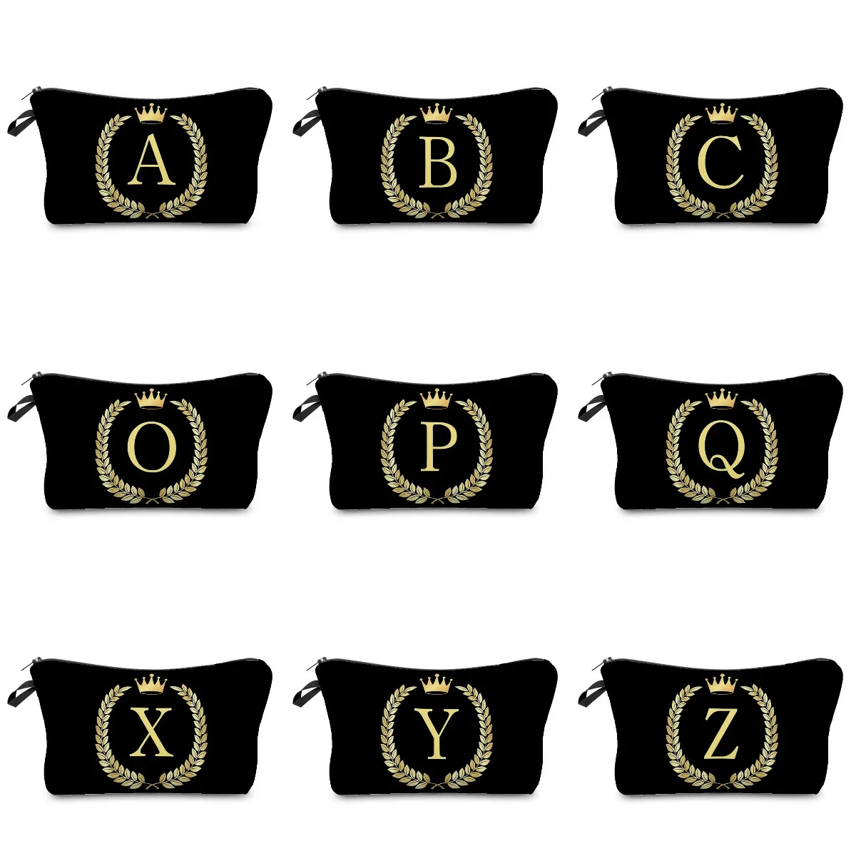 

Personalized Name Pouch Travel Cosmetic Bag Large Capacity Student Pencil Case For Girls Women's Makeup Bag Gold Initial Crown