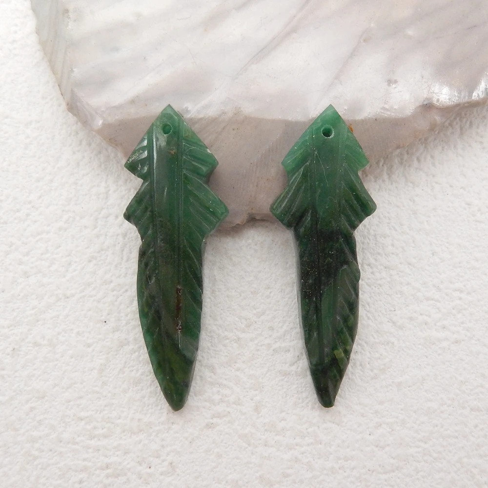 

Natural African Jade Leaf Carving Earrings for Women, Gemstone Earrings Beads for Jewelry Making