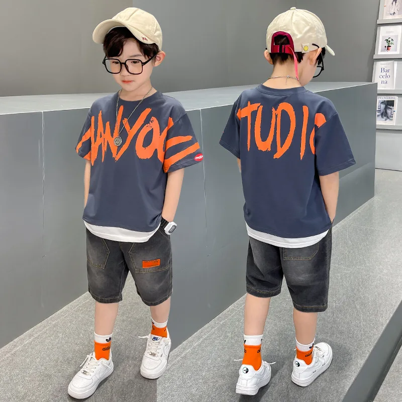 Children's T-shirts Shorts Sets Boy Summer Fashion Letter T-shirt Jeans Kids Clothing Two Piece Set Child Tops Denim Shorts
Children's T-shirts Shorts Sets Boy Summer Fashion Letter T-shirt Jeans Kids Clothing Two Piece Set Child Tops Denim Shorts