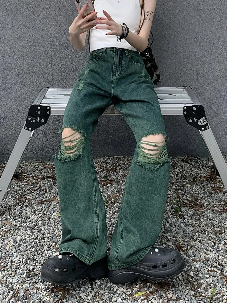 Jmprs High Waist Women Ripped Jeans Army Green Loose Hole Female Denim Pants Casual Straight Trousers New
Jmprs High Waist Women Ripped Jeans Army Green Loose Hole Female Denim Pants Casual Straight Trousers New